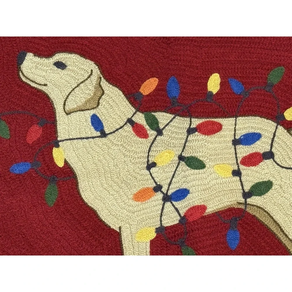 Pottery Barn Tangled lights Lab Labrador Crewel Christmas Pillow Cover Only -EUC